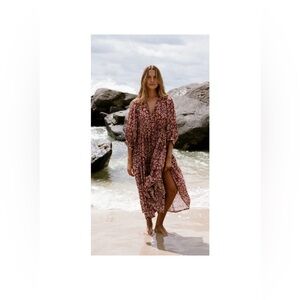 Daughters of India Floral Midi Dress in Pink and Brown